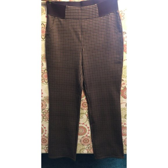 DG2 Diane Gilman Pull On LT Womens Brown Checked Pants w/Pockets Stretchy - Picture 4 of 5